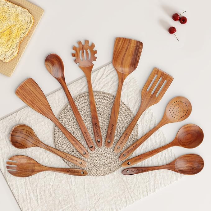 Mooues Wooden Spoons for Cooking, Wooden Utensils for Cooking Natural Teak - Image 7
