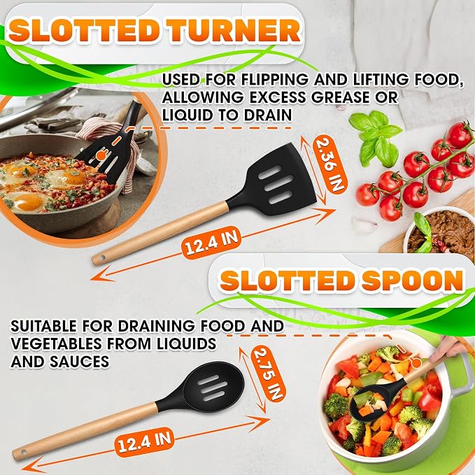 14 PCs Black Silicone Cooking Utensils Set - Image 6