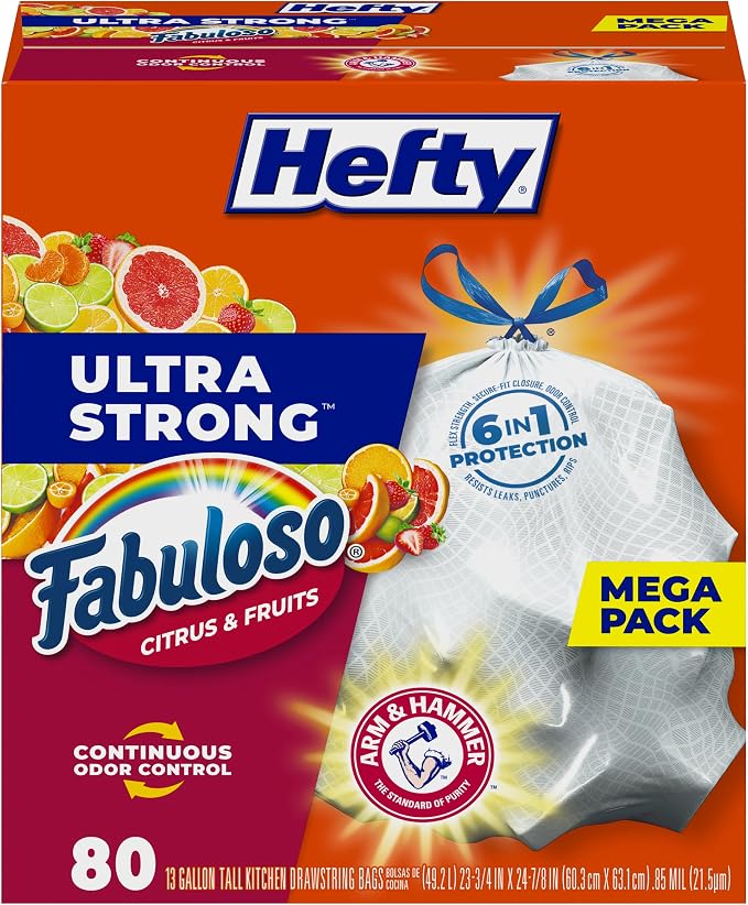 Hefty Ultra Strong 13 Gallon Trash Bags, Tall Kitchen Trash Bags 13 Gallon Size by Hefty