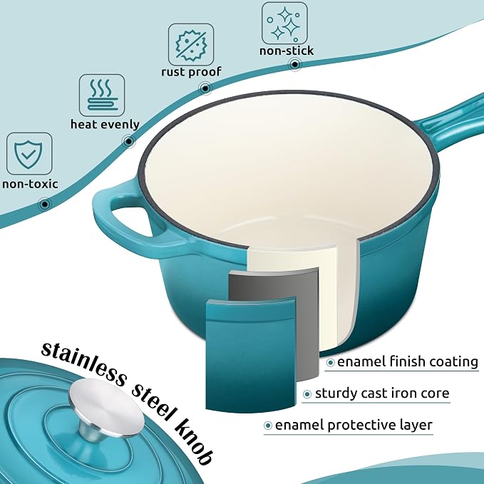 HaSteeL 3 QT Cast Iron Saucepan, Enamel dutch oven - Image 3