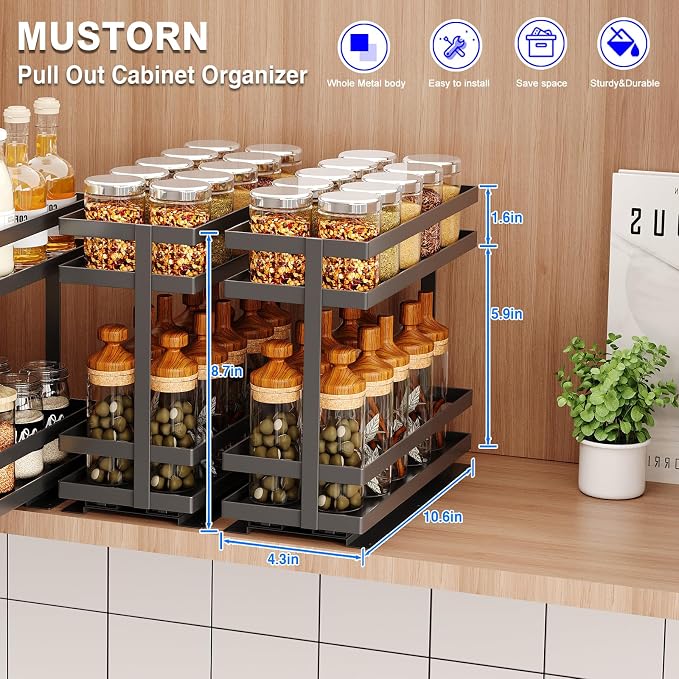 Mustorn 2 Pack Pull Out Spice Rack Organizer - Image 2