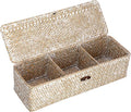 Hipiwe Storage Basket with Lid 3 Sections Handwoven Seagrass Basket Rectangular by Hipiwe