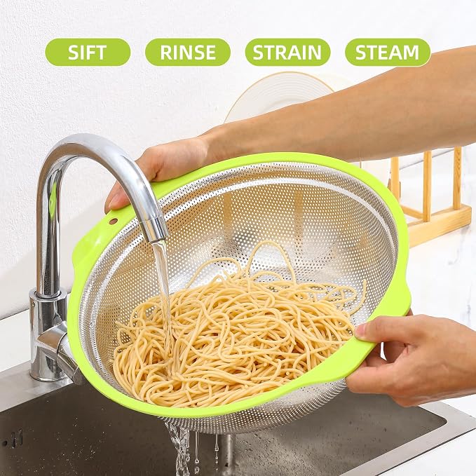 Colander Stainless Steel Microporous, 4QT Large Capacity Rice Strainer - Image 6