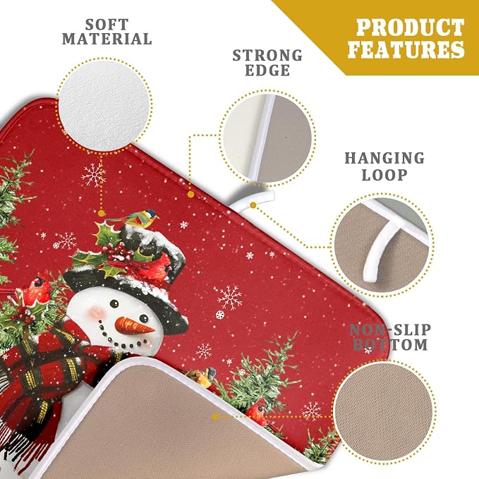 Christmas Dish Drying Mat for Kitchen Counter Snowman Green Christmas Tree - Image 4