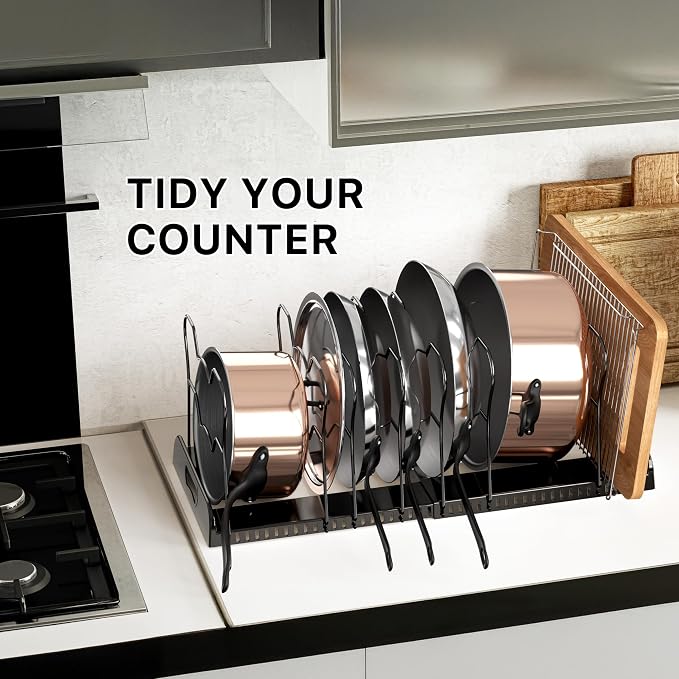 Simple Houseware Expandable Pan Organizer Rack, 10 Adjustable Compartments - Image 7