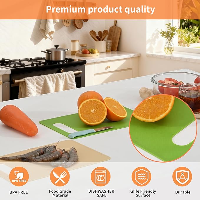 Luckyiren Cutting Board Set of 4, 11.4" x 7.5" x 0.1", Plastic Kitchen Cutting - Image 4
