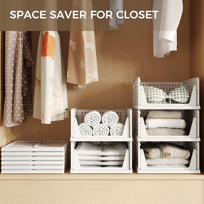 Pinkpum 6 Pack Closet Organizers Storage Bins, Stackable Plastic Drawer Basket - Image 3