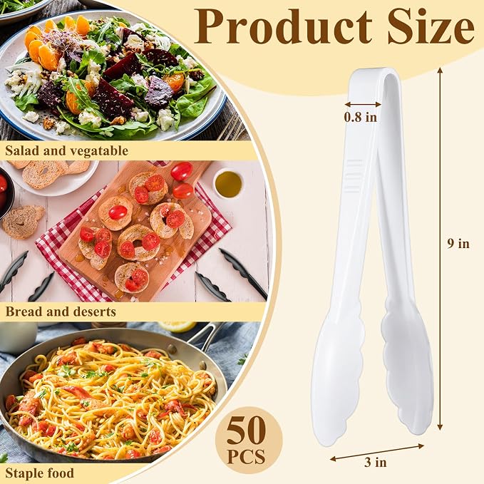 Tessco for you 50 Pcs Plastic Tongs for Serving Bulk, 9 Inch Plastic Disposable - Image 2