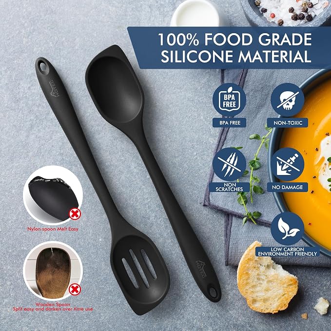 HOTEC Heat Resistant Silicone Cooking Spoon Spatula, Large Kitchen Solid and - Image 3