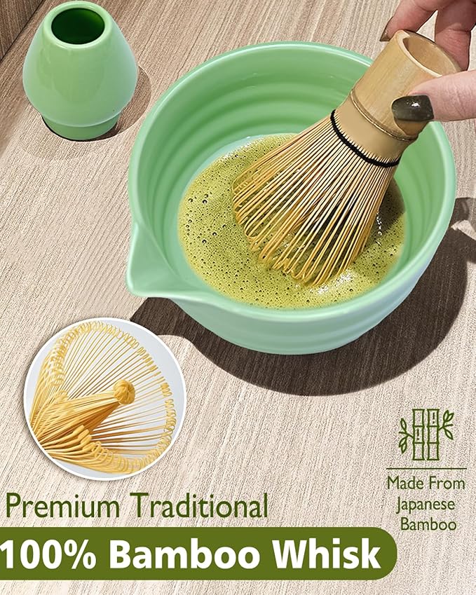 Vaiheng Matcha Whisk Set with Matcha Bowl, Matcha Whisk Holder Matcha Bamboo - Image 4