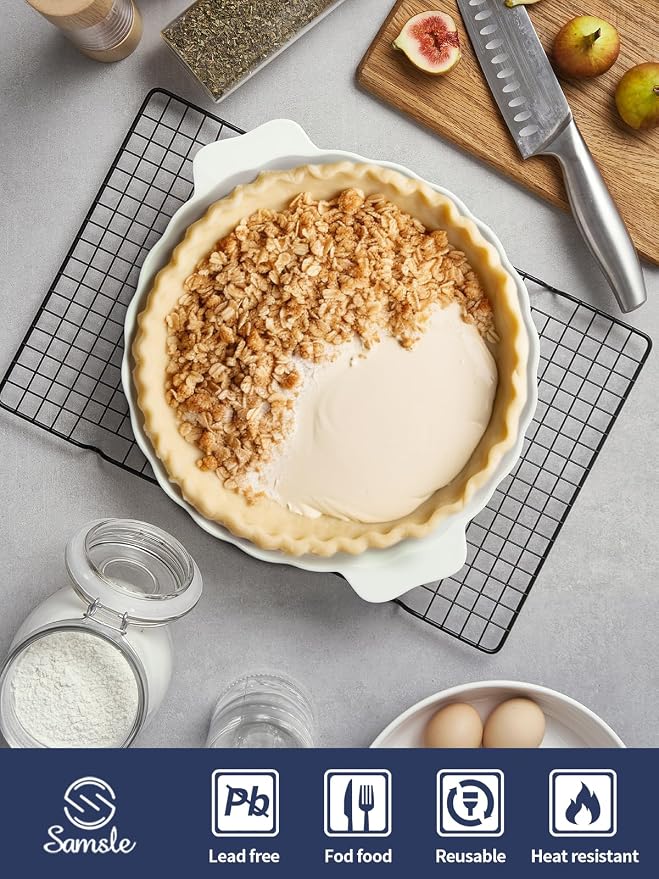 Samsle Ceramic Pie Pan For Baking, 13Inch Round Baking Dish - Image 4