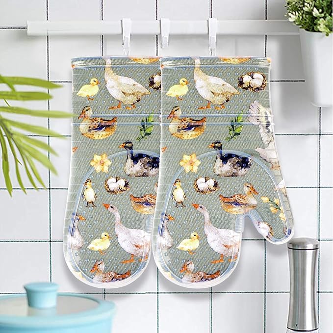 Oven Mitts Set of 2 with Transparent Clear Silicone Shell and Nice Duck - Image 6