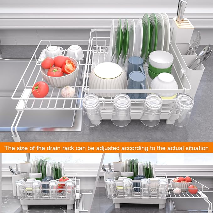 Runnatal Dish Drying Rack, Extendable Dish Rack Over Sink, Large Stainless - Image 3