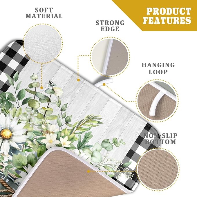 Spring Summer White Daisy Flowers Dish Drying Mat - Image 4