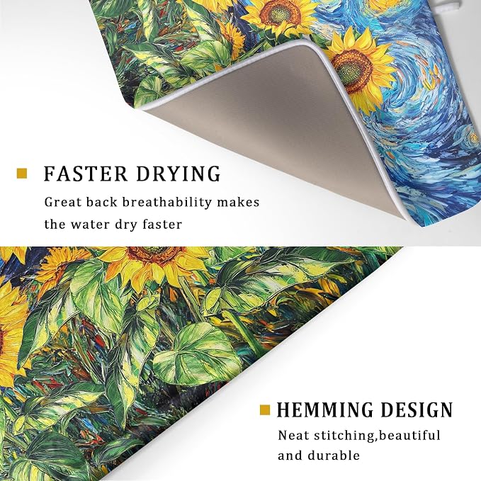 Sunflower Dish Drying Mat for Kitchen Counter 24x18 Inch Starry Night Drying Mat - Image 4