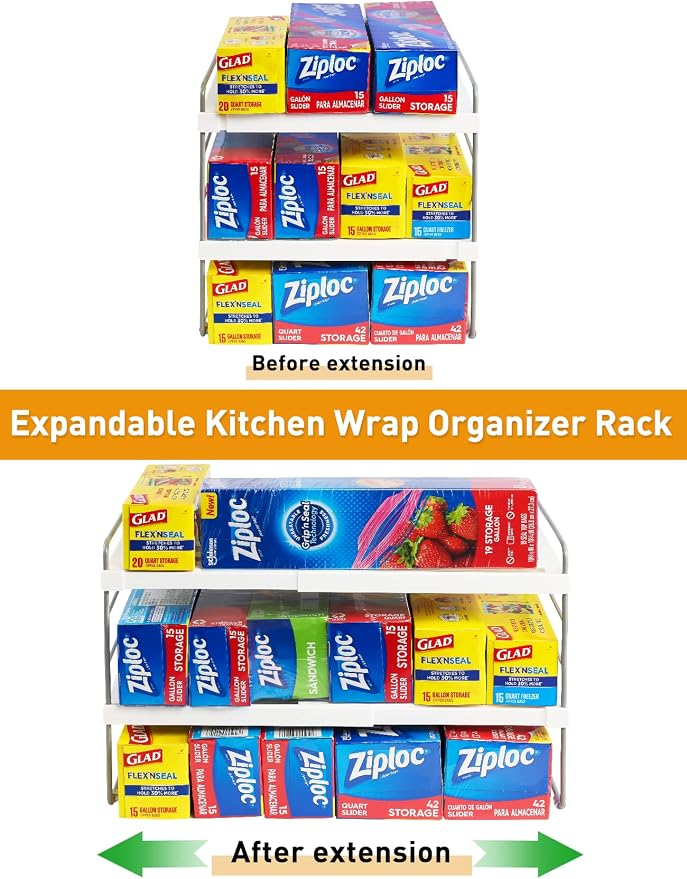2 Pack Pantry Organization and Storage, Expandable Foil and Plastic Wrap - Image 6