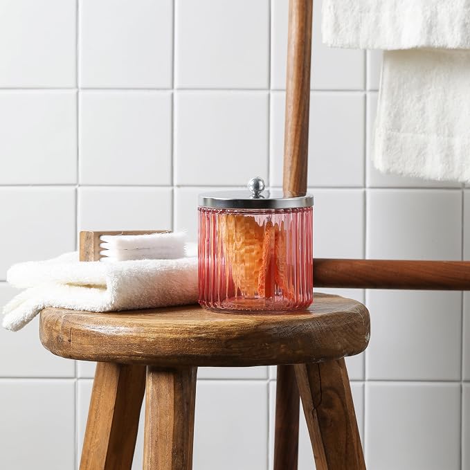 KMwares 2-Pack Pink Glass Bathroom Canister Set - Image 3