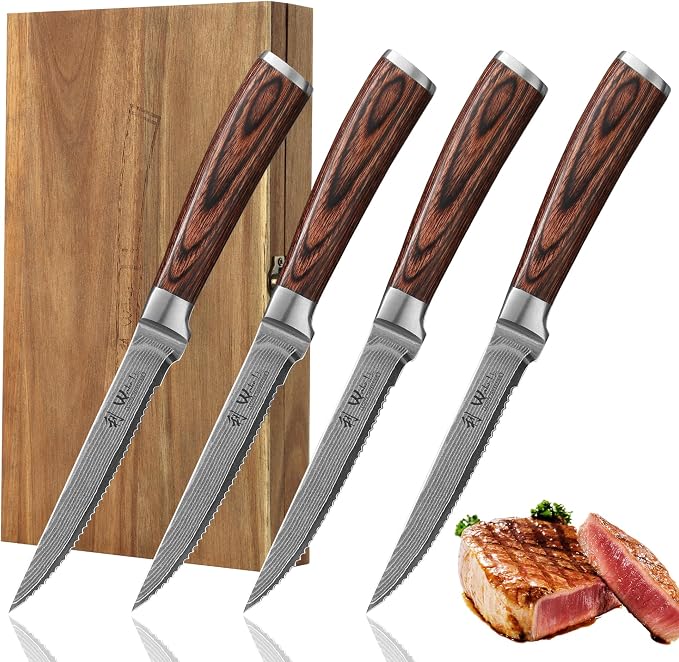 Wakoli EDIB 4-Piece Damascus Steak Knife Set – Professional Dining Kitchen by Wakoli