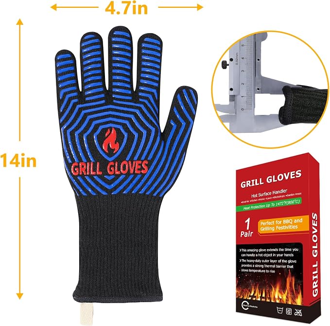 QUWIN BBQ Gloves, Oven Gloves 1472℉ Extreme Heat Resistant, Grilling Gloves - Image 5