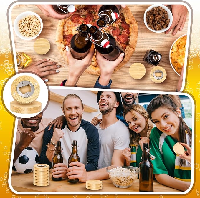 Vesici 70 Pcs Magnetic Bottle Opener 2.5in DIY Bamboo Round Shape Beer Openers - Image 6