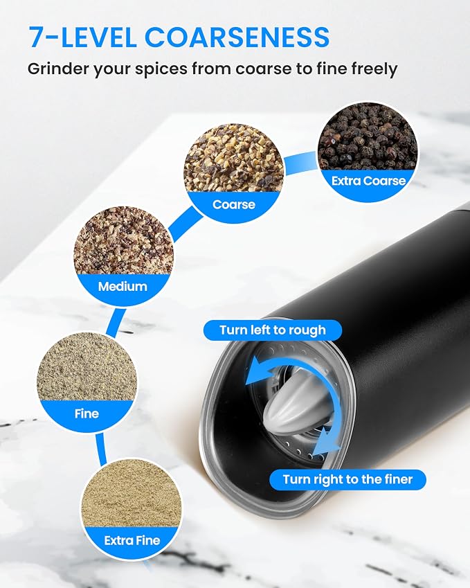 Gravity Electric Pepper and Salt Grinder Set of 2 Pack, One Hand Automatic - Image 4