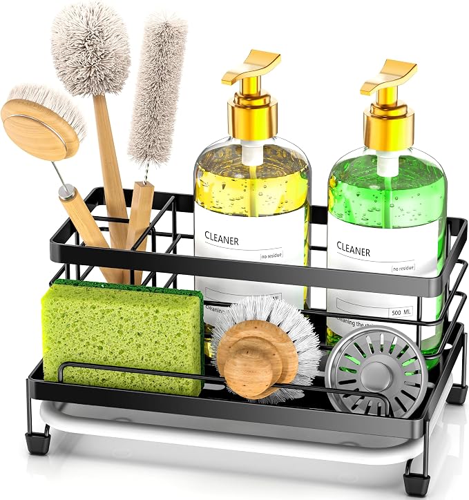 Cisily Black Sponge Holder for Kitchen, Sink Caddy Sink Organizer Rack for by CISILYHOMELIFE
