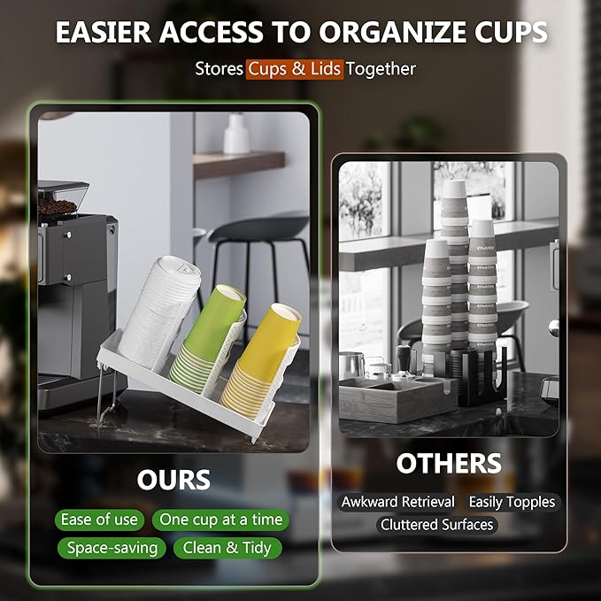 Paper Cup and Lid Holder, Disposable Coffee Cup Dispenser, 3-Slot Upright Paper - Image 4