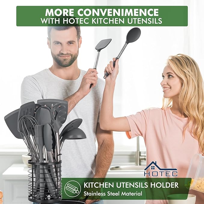 HOTEC 446°F Heat Resistant Silicone Kitchen Utensils, Cooking Utensil Set - Image 3