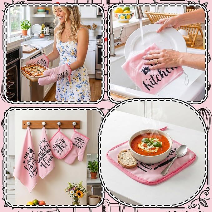 Bencailor 12 Pcs Farmhouse Kitchen Decorations Sets 8 Pink Black Kitchen Dish - Image 5