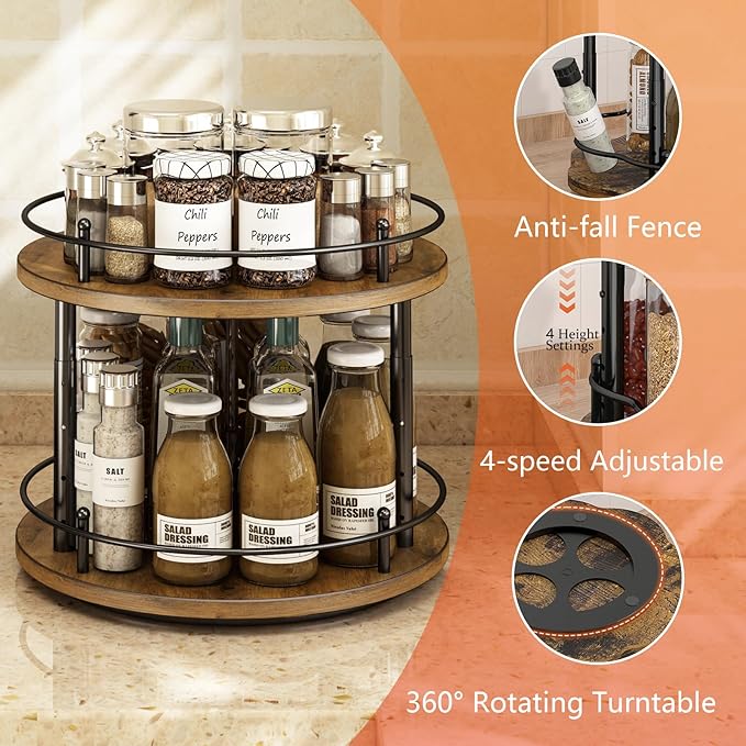 2 Tier Lazy Susan Organizer, 2-Tier Spinning Spice Rack - Image 3