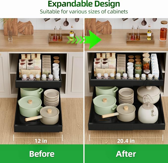 PAKETA 1 Pack Expandable Pull Out Cabinet Organizer, Upgrade 3 Slide Rails - Image 5