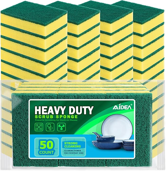 AIDEA Sponges Kitchen, 50 Pack Heavy Duty Dish Sponge, Cleaning Dish Scrubber by AIDEAHOME
