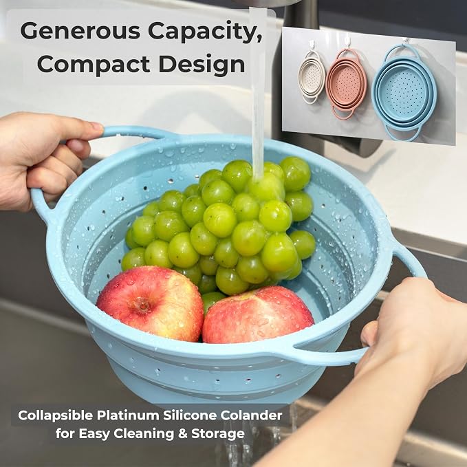 Silicone Colander Set – Collapsible Platinum Silicone Strainer - Image 7