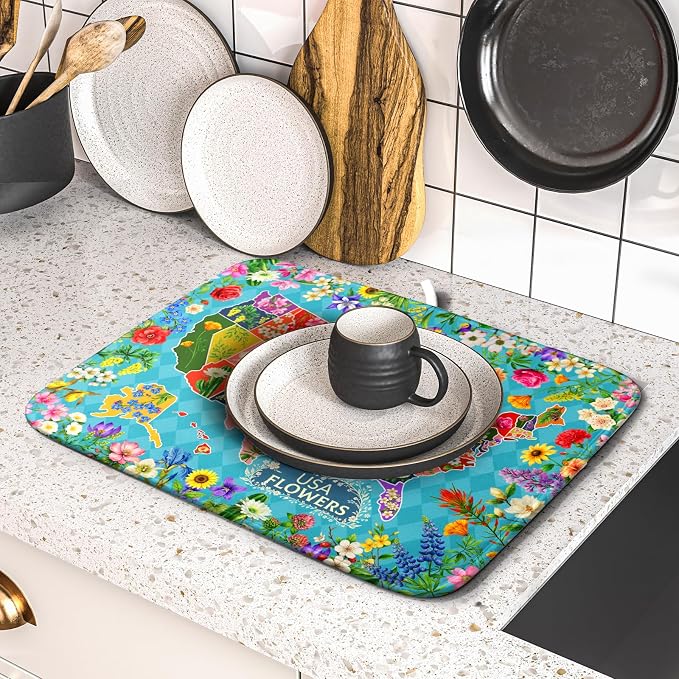 Flower Map Dish Drying Mat American Floral Decoration Coffee Mat - Image 5