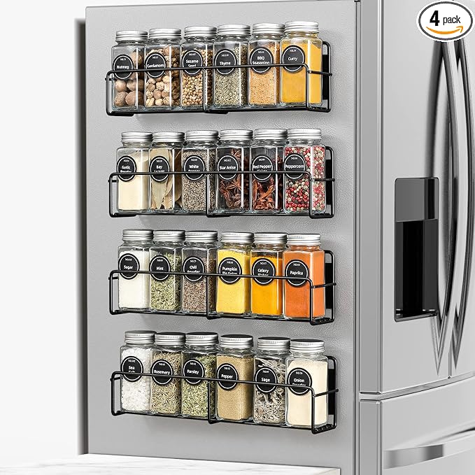 VITEVER Magnetic Spice Rack, 4 Pack, 24 Square Glass Jars by VITEVER