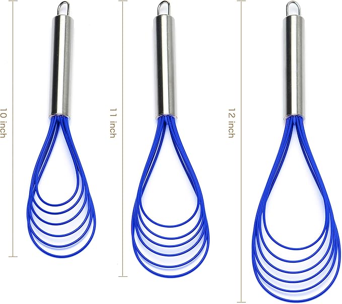 Flat Whisk Set, Stainless Steel 3 Pack 10''+11''+12'' Premium Sturdy-6 Silicone - Image 4
