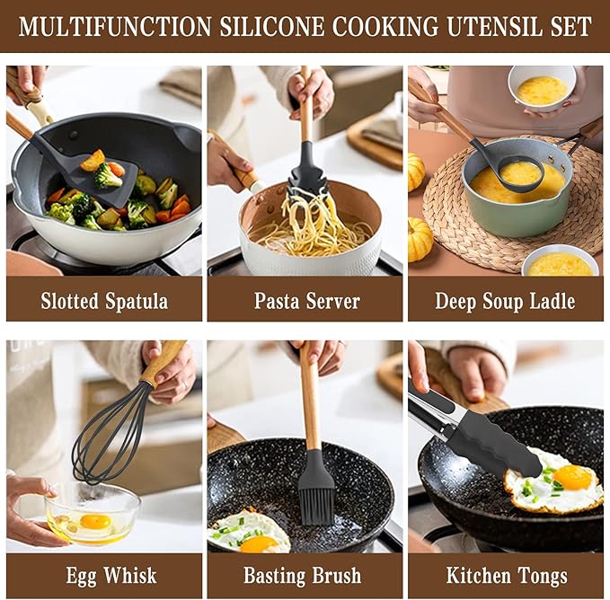Umite Chef Kitchen Cooking Utensils Set, Woodle Handle Heat Resistant Gadgets - Image 3