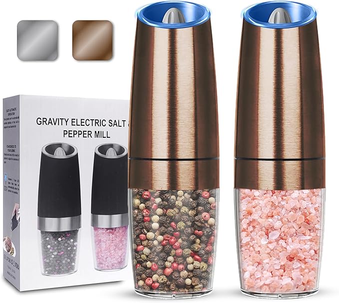 UNNEES Gravity Electric Salt and Pepper Grinder set of 2, Automatic Salt And by UNNEES