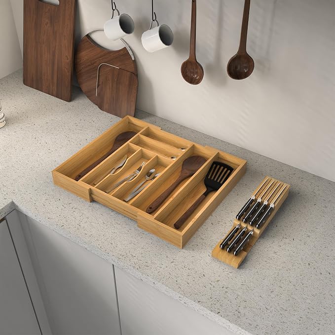 Bamboo Kitchen Drawer Organizer, Expandable Silverware Organizer - Image 6