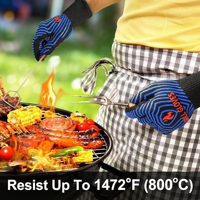 QUWIN BBQ Gloves, Oven Gloves 1472℉ Extreme Heat Resistant, Grilling Gloves - Image 3