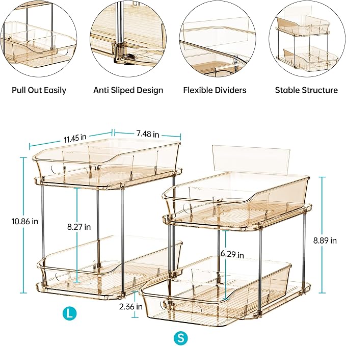 Delamu 2-Tier Under Sink Organizers and Storage, Pull Out Kitchen Pantry - Image 5