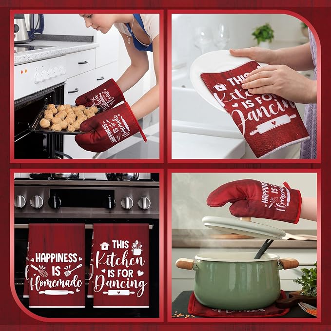 12 Pcs Farmhouse Kitchen Decor Sets 4 Red Kitchen Hand Towels 4 Dish Clothes 2 - Image 5