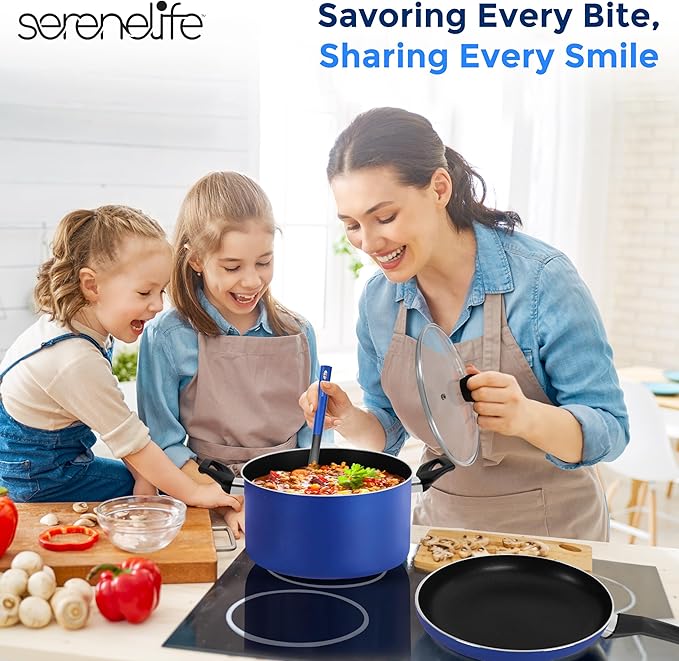 SereneLife 15-Pc Blue Nonstick Cookware Set, Heat-Resistant Pots & Pans Set - Image 7