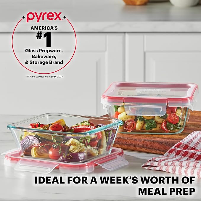 Pyrex Freshlock Glass Food Storage Containers Set, Airtight & Leakproof Plastic - Image 5