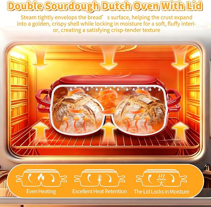 Mini Double Dutch Oven For Sourdough Bread Baking, 2.2QT Enameled Cast Iron - Image 4