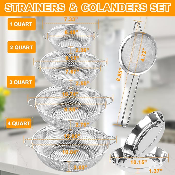 Colander Stainless Steel, 7 Piece Strainers and Colanders Set, Mesh Strainer - Image 2