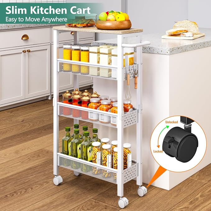 Vivihomety Utility Slim Storage Cart, 4 Tier Small Rolling Kitchen Laundry Room - Image 2