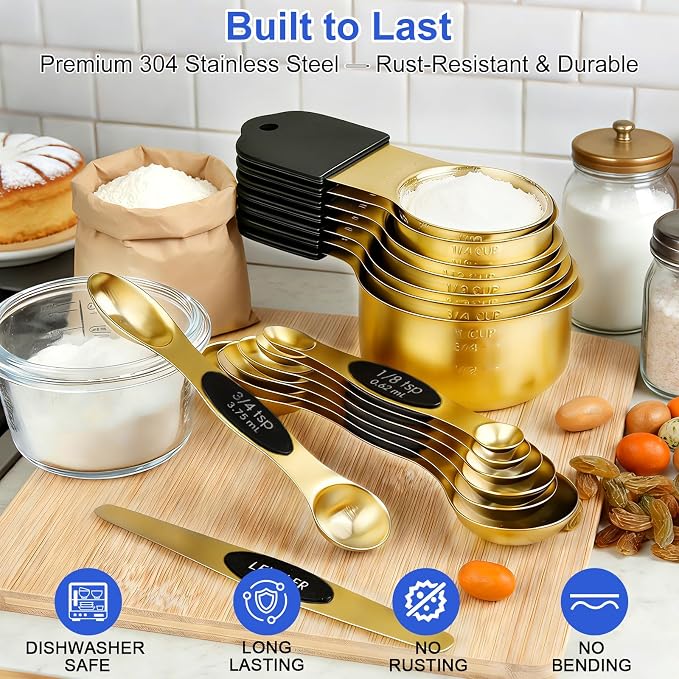 Magnetic Measuring Cups & Spoons Set, Strong N45 Magnets, Heavy Duty Stainless - Image 2