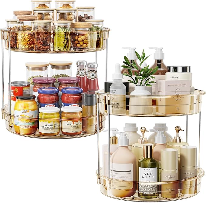 LAMU 2 Pack 2 Tier Lazy Susan Turntable Organizer 12'' Rotating Spice Rack by YourHome-OrganizationHelper