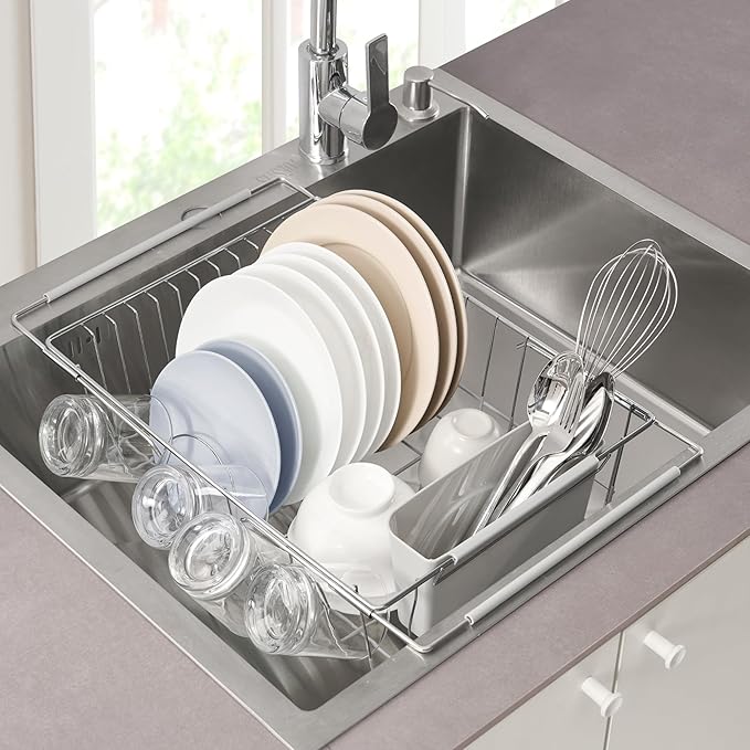 Dish Drying Rack Over The Sink Expandable to 24.5" Dish Drainer — Space-Saving by SweetHomeCollection